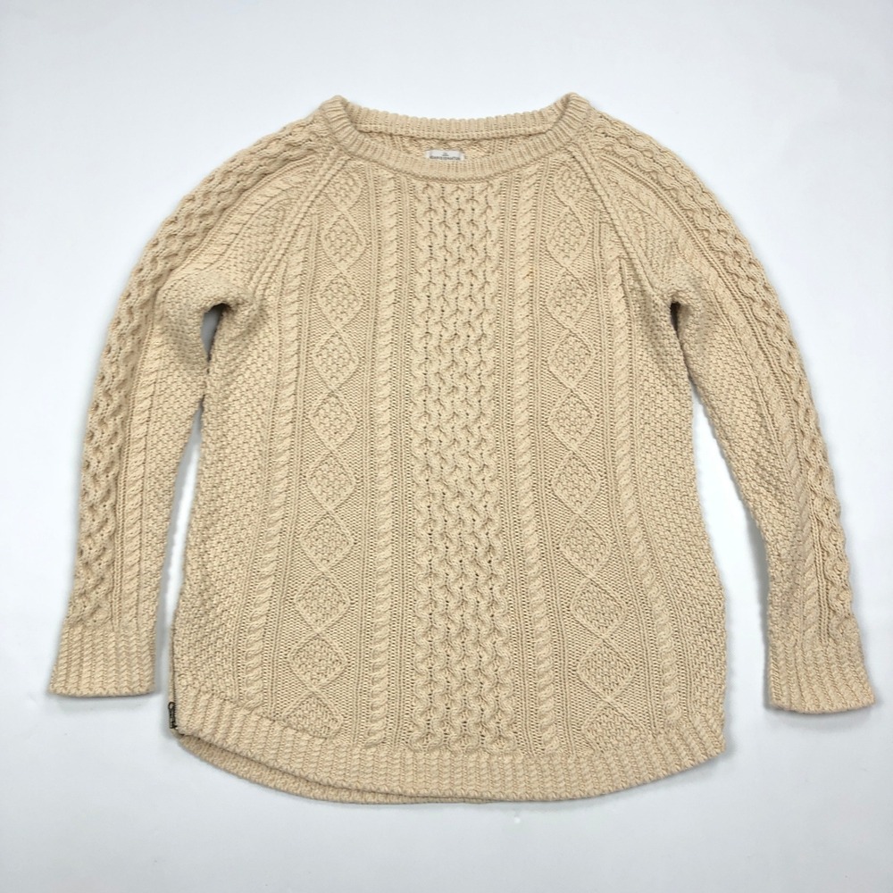 LL Bean Signature Fisherman Cable Knit Tunic Sweater Beige Womens Small